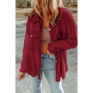 Azura Exchange  Red Contrast Flap Pockets Relaxed Shacket